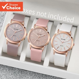 Conjunto De Relógio Casual Feminino De 3 Peças-Quartzo Analógico Elegante Com Pulseiras De Couro (Sem Caixa)