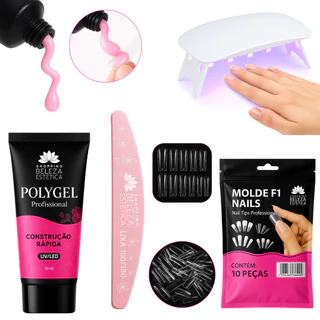 Kit Polygel Unhas Profissional – Molde F1 + Lixa + Mini Cabine UV/LED – Nail Designer Completo em Oferta na Shopee