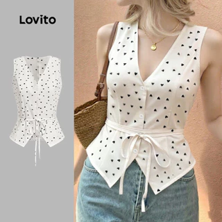 (New) Lovito Blusa Elegante de Primavera/verão com Gola de Laço Na Frente para mulheres L143EDD423