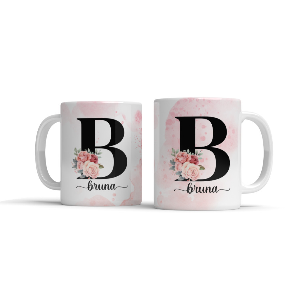 Caneca Personalizada com Inicial e Nome | Presente Feminino com Flores ...