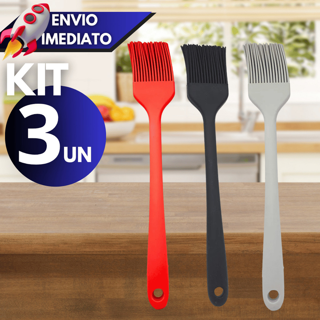 Kit 3 Utensílios Pincel de Silicone Resistente e Fácil de Limpar Cozinha Ideal