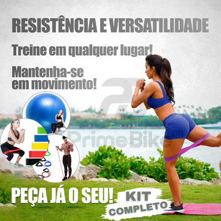 Kit bola suiça pilates fisioterapia 55cm + 5 elástico de exercícios mini band + elástico de treino extensor academia