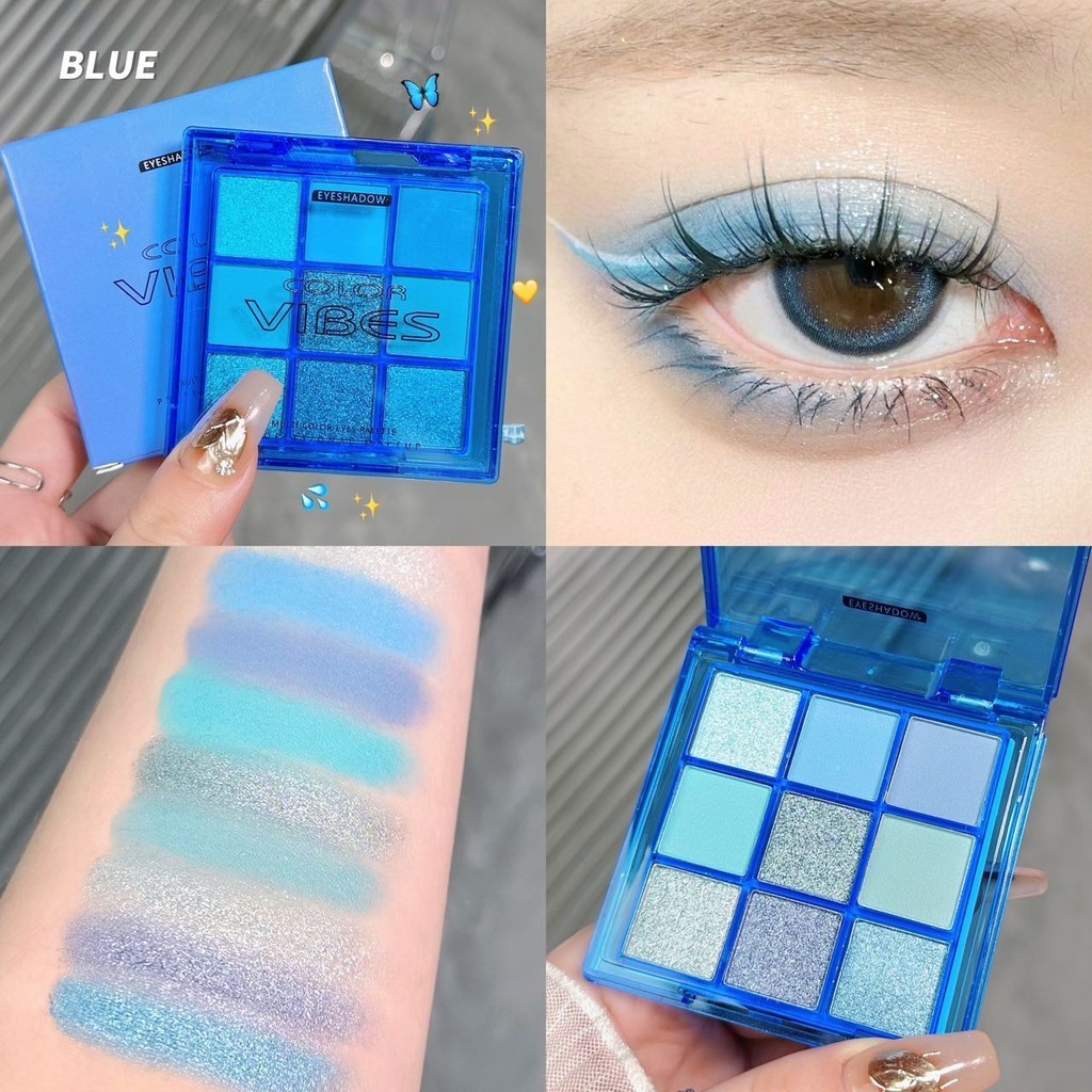 Paleta Blue Enchantress 9 Color Eyeshadow Paleta à prova d'água Klein Blue cos Stage Maquiagem de férias