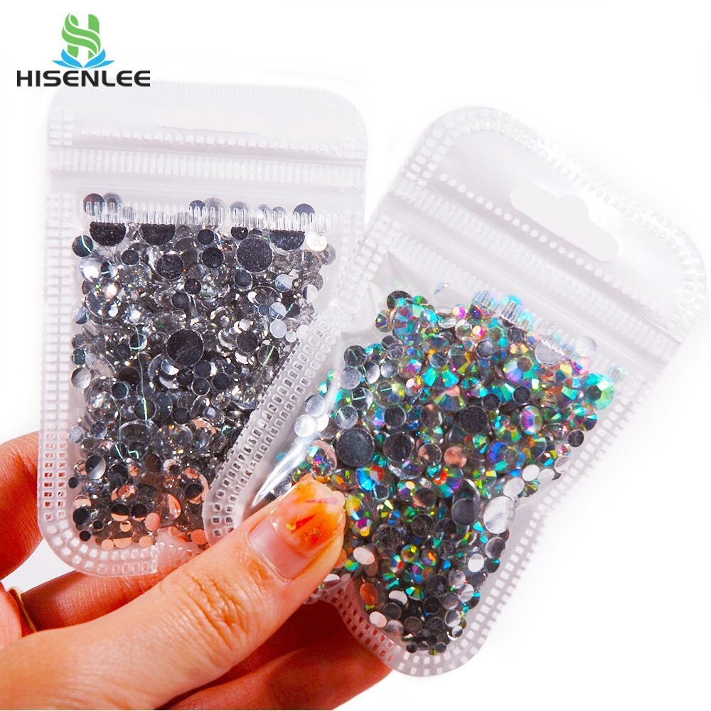 Alta Qualidade Brilhante 1000pcs Mistura 2mm 3mm 4mm 5mm 6mm Transparente AB Pedra De Resina Redonda rhinestone DIY Decoração De Arte De Unha