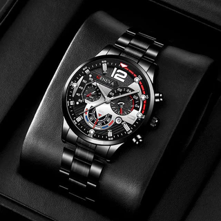 Relógio de Quartzo Moda Simples Faixa de Aço Inoxidável para Homens de Negócios Calendário de Data Faixa de Aço Inoxidável para Homens de Negócios