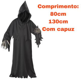 Capa com Capuz Preto para Fantasia de Halloween Capa de Bruxa