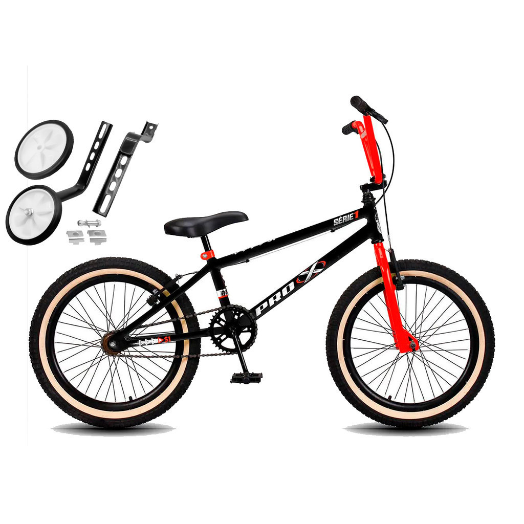 Bicicleta Aro 20 BMX PRO X S1 Faixa Bege V-Brake e Rodinhas
