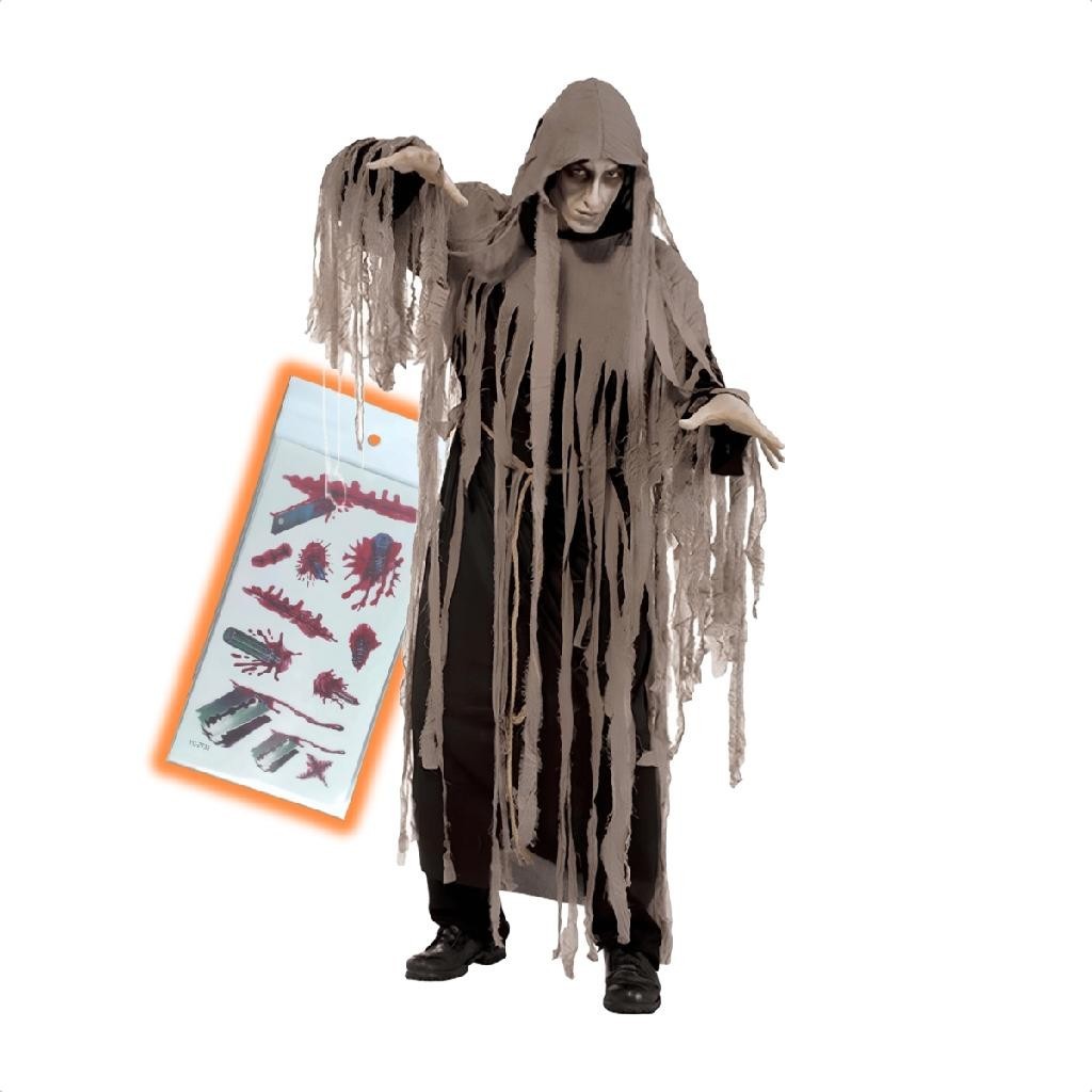 Fantasia Masculina Adulto Halloween Fantasma +tatoo Rosto