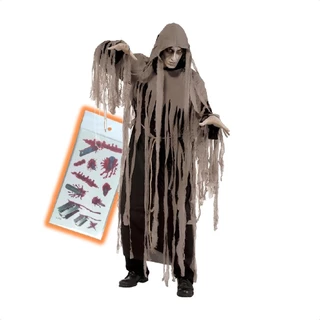 Fantasia Masculina Adulto Halloween Fantasma +tatoo Rosto