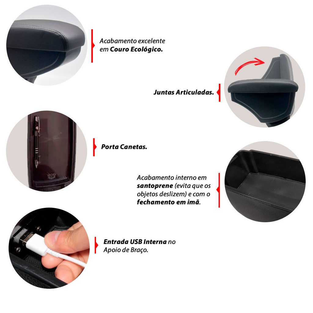 Apoio de Braço Encosto Kicks Ano 2016 Até 2023 C/ Usb