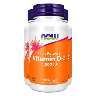 Kit 3x Vitamina D3 1000 IU Alta Potência Now Foods 180Softgls /Made in Usa