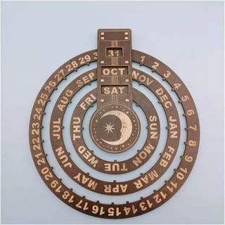 Calendário Perpétuo Circular Rotativo De Madeira , Manter A Trilha De Datas , Dias E Meses-Design Interativo Para Mente Em Rotina-Com Discagem Definir (Lua)