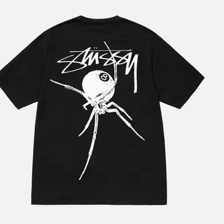 2024 Nova ARACHNIDTEE Spider Black Eight Ball Impressão Cursiva Camiseta de manga curta com gola redonda solta