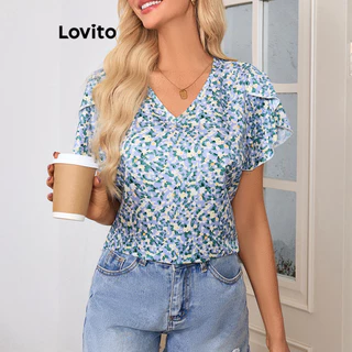Lovito Blusa elegante com flores florais Ditsy para mulheres LBL16349