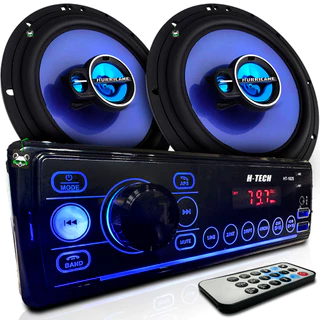 Kit Rádio Mp3 Som Automotivo + Par Alto Falante Triaxial 6 Polegadas 100w