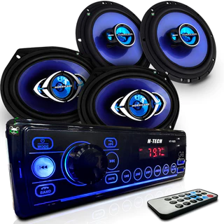 Kit Rádio Mp3 Som Automotivo + Par Alto Falante Triaxial 6 Pol 100w + Quadriaxial 6x9 Pol 180w