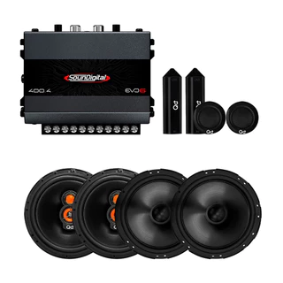 Kit Modulo Soundigital 400 Rms SD-400.4 Evo 6 + Kit 2 Vias 6 Pol Qa+ 100w Rms K2V-610 + Alto Falante 6 Pol 100w Rms AF-6