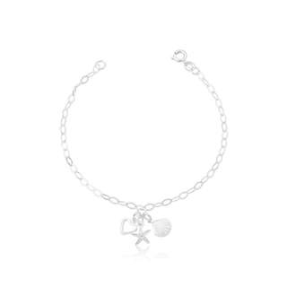 Pulseira feminina patuá estrela coração e concha prata 925 em Oferta na Shopee