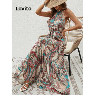 Lovito Vestido Boho Paisley estampado com cadarço para mulheres LNL72079