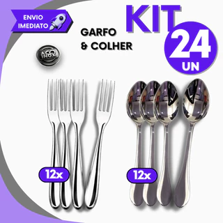 Kit Talher com 24 pçs - 12 Garfos 12 Colheres Aço Inox Mesa Bar e Restaurante e Casa