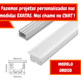 Perfil de LED Embutir 66mm 1m Branco Grosso - Fazemos Projetos medidas personalizadas curva 90° - Embutir Alvenaria, Gesso, Drywall ou Marcenaria