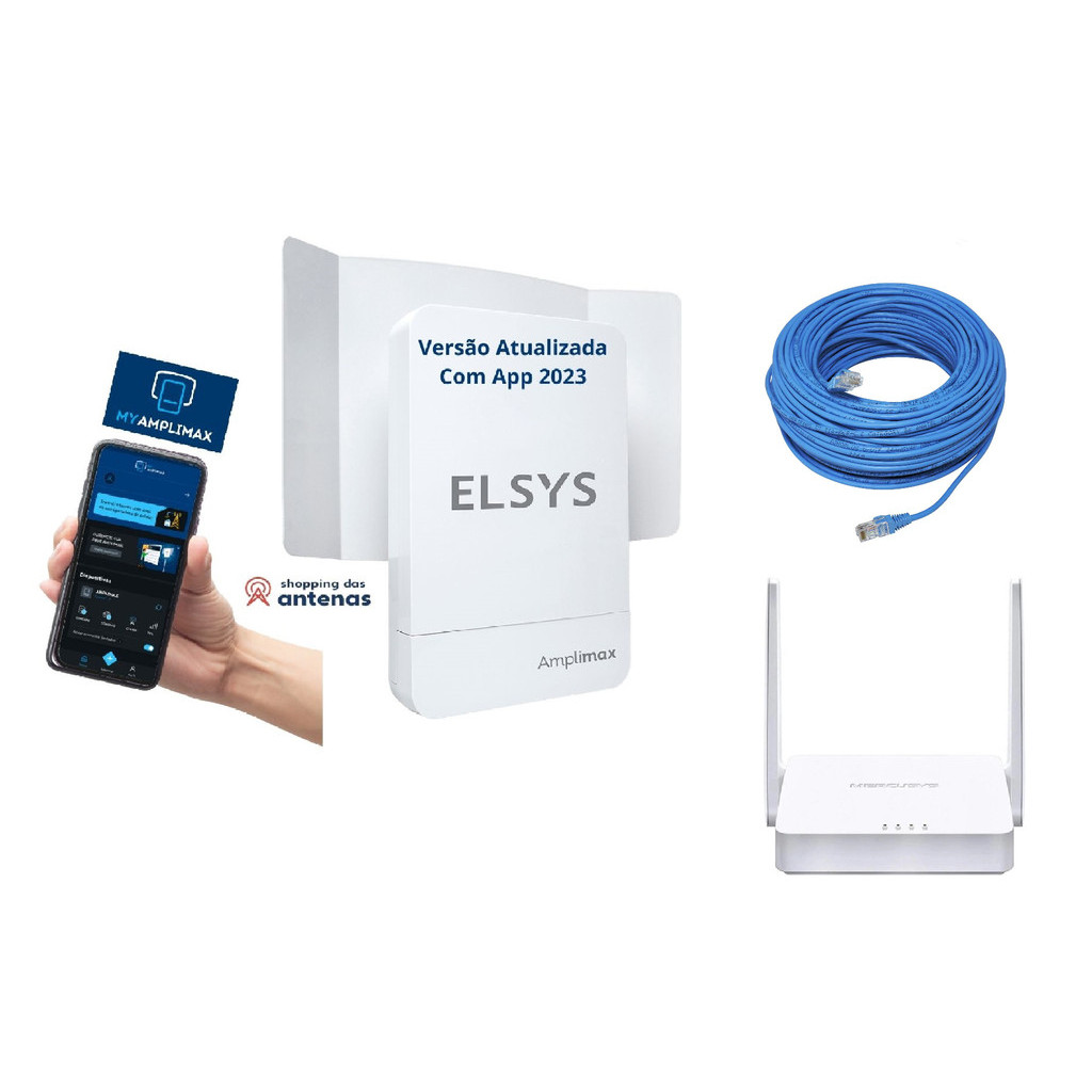 KIT Amplimax Fit Elsys 4G + Roteador + Cabo de Rede 20m