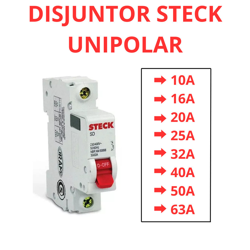 Mini Disjuntor Steck Monopolar Unipolar Unifásico 10a Até 63a Curva C