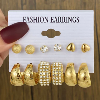 Nova Moda Pérola do Amor Simples com Brincos de Cartão em Forma de C Diamantado Conjunto de 6 peças Jóias de 6 peças