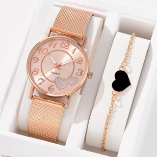 Pulseira feminina de quartzo redonda estampada para o dia dos namorados