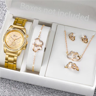 Relógio de Genebra Ladies Steel Band Fashion Diamond Fake Three-Eyed Dial Amor Jóias