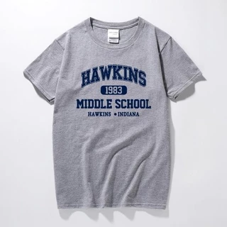 Camiseta HAWKINS Stranger THINGS 100% Algodão Fio 30.1 CINZA Camisa Moda Masculina