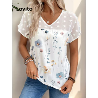 Lovito Blusa feminina casual floral Padrão com costura em tecido jacquard LBL15301