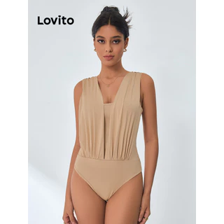 Lovito Body básico casual liso plissado para mulheres LBL16241