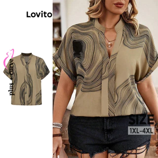 Lovito Blusa feminina plus size curva casual mármore Padrão LBL14370