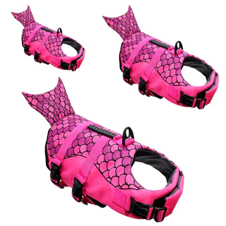 Colete Pet Salva Vidas Para Cachorro Cães e Gatos Piscina Roupa De Banho Rosa - Sereia