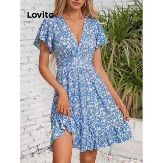 Lovito Vestido casual Ditsy floral com babados na bainha para mulheres LNL77039