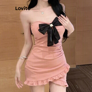 Lovito Vestido lindo com laço liso para mulheres LNA74331