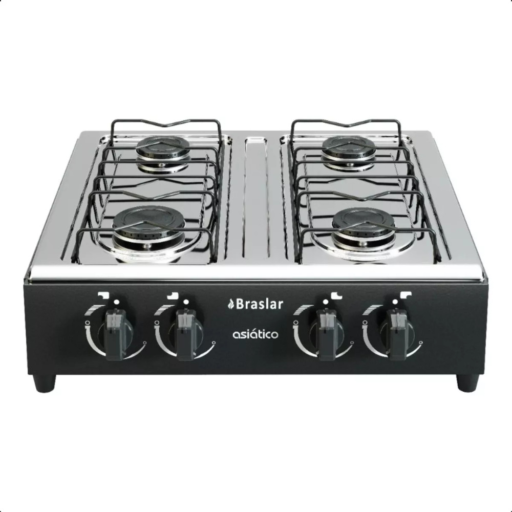Fogão Cooktop De Mesa Portátil A Gás 4 Bocas Braslar Acendimento Manual