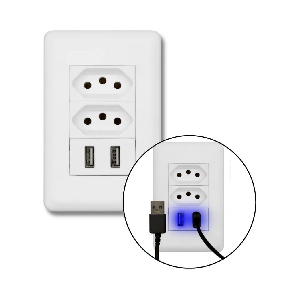Tomada Parede Com 2 Usb Carregador Fonte DUO Universal Bivolt | Shopee ...