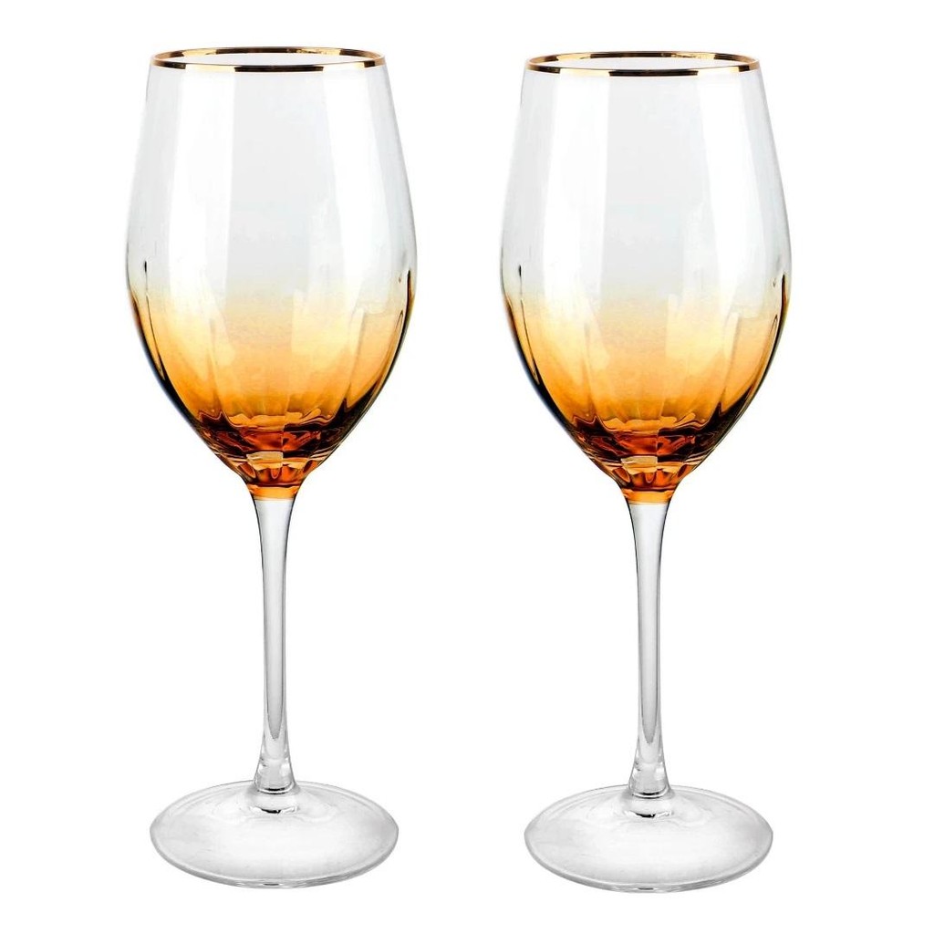 JOGO 2 TAÇAS P/VINHO CELEBRARE AMBAR EM VIDRO GOLD 545ml