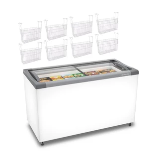 Kit - Freezer Horizontal Tampa de Vidro 318/399 L Nf40 - Metalfrio 127v + 8 Cestos Nextgen Branco em Oferta na Shopee