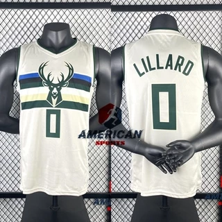Camisa De Basquete Masculina Milwaukee Bucks 0 # Damian Lillard Bege