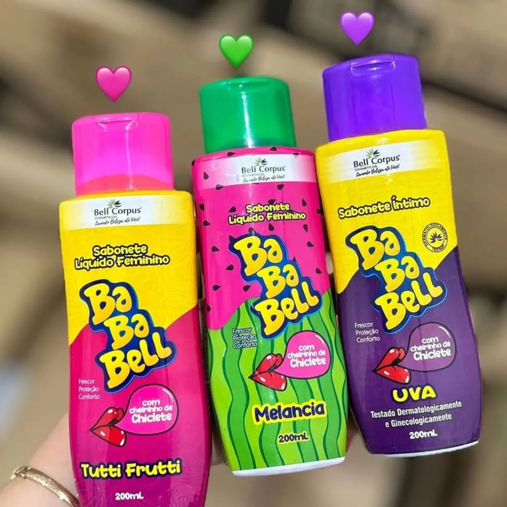 Kit 3 Sabonete Liquido Intimo Baba Bell Chiclete Tutti Frutti Uva e ...