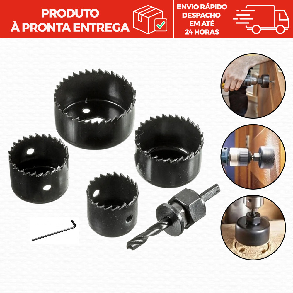 Kit Jogo 6 Brocas Serra Copo para Furadeira/Parafusadeira Madeira, Plástico e Gesso Fertak 2902