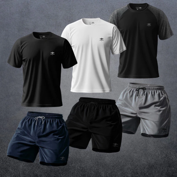 Kit 3 Camisetas e 3 Short Masculino