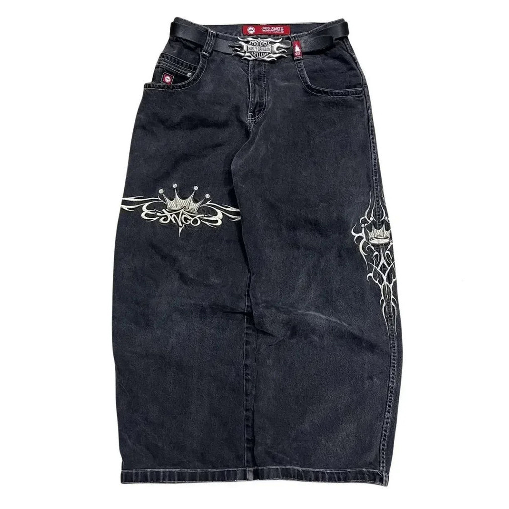 2025JNCO-Y2K Jeans Baggy Mulheres Carta Vintage Preto Gótico 2025JNCO-Y2K Jeans Baggy Mulheres Carta Vintage Preto Gótico