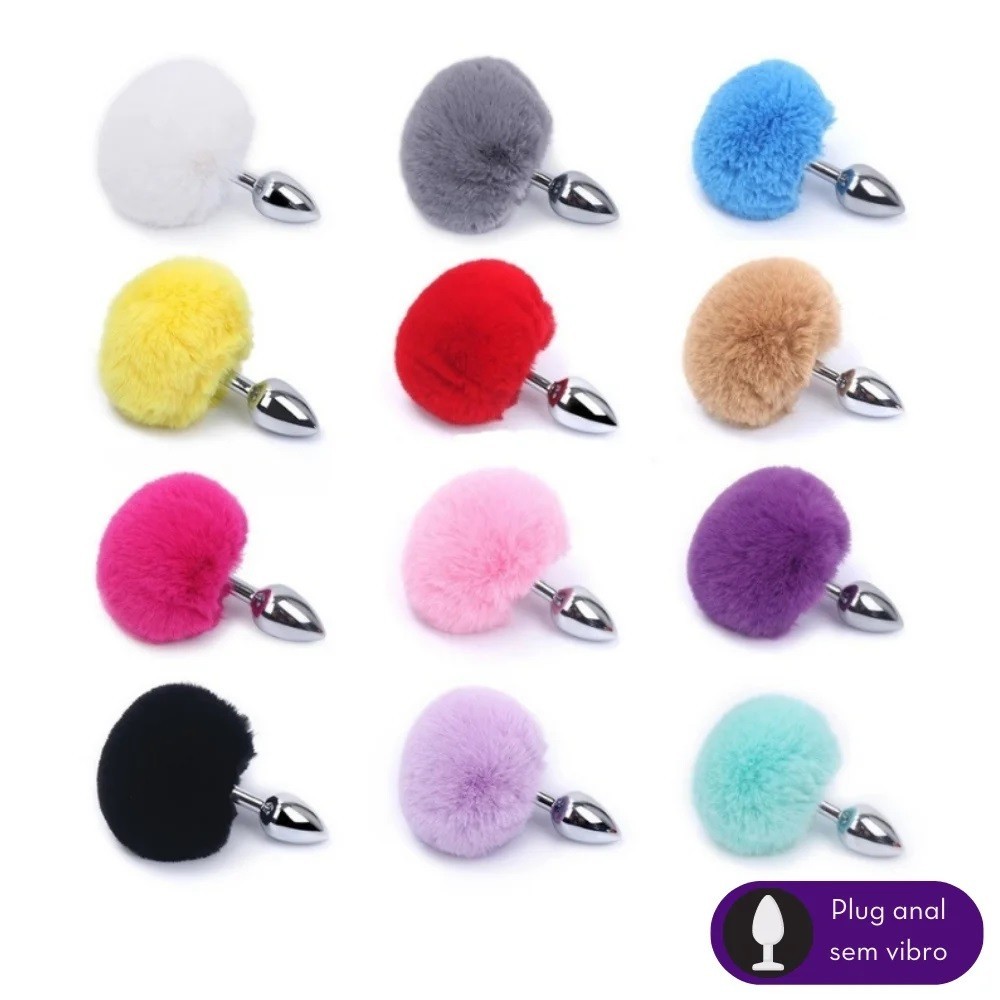 Plug anal de aço formato cônico com pompom na base