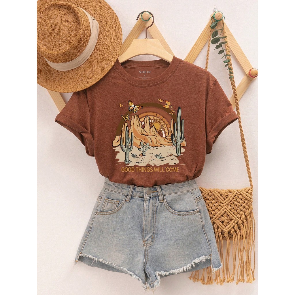 Camiseta Feminina Estampado Cacto Shopee Brasil