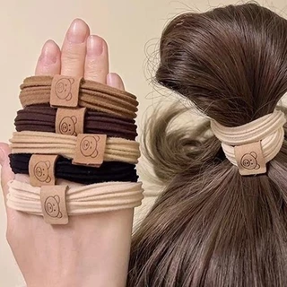 Conjunto de 10 peças Fashion Cute Bear Headband High Elastic Rubber Band Fêmea Faixa de Borracha Faixa de Cabelo Feminino Novo Estilo Anel de Cabelo Bola Durável Capa de Couro
