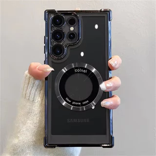 Para Capas De Telefone Com Revestimento Magnético Magsafe Samsung Galaxy S24 S23 Ultra S22 Plus S23 FE Capa Magnética Transparente À Prova De Choque